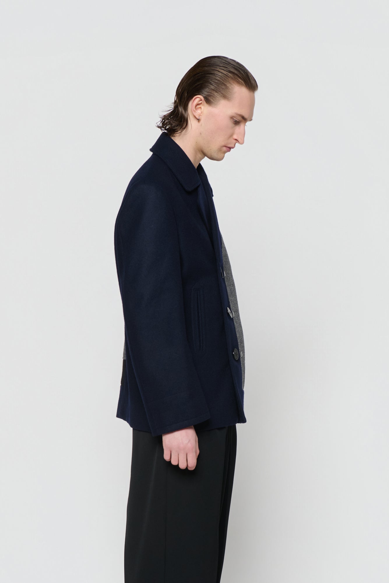 CABAN in blue melton / grey herringbone wool