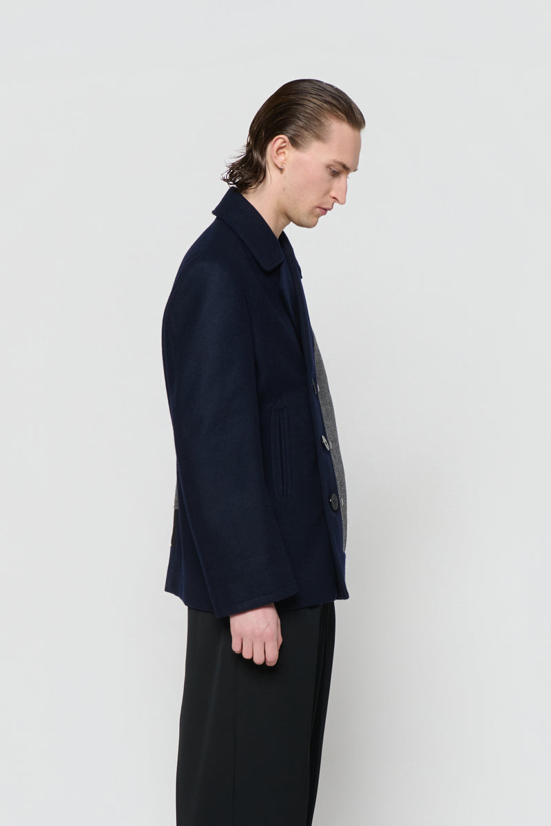 CABAN in blue melton / grey herringbone wool