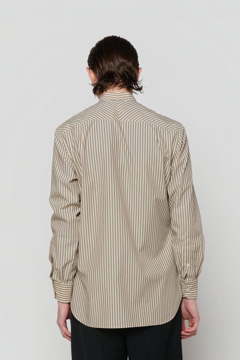 STAND COLLAR SHIRT in beige / grey cotton stripe