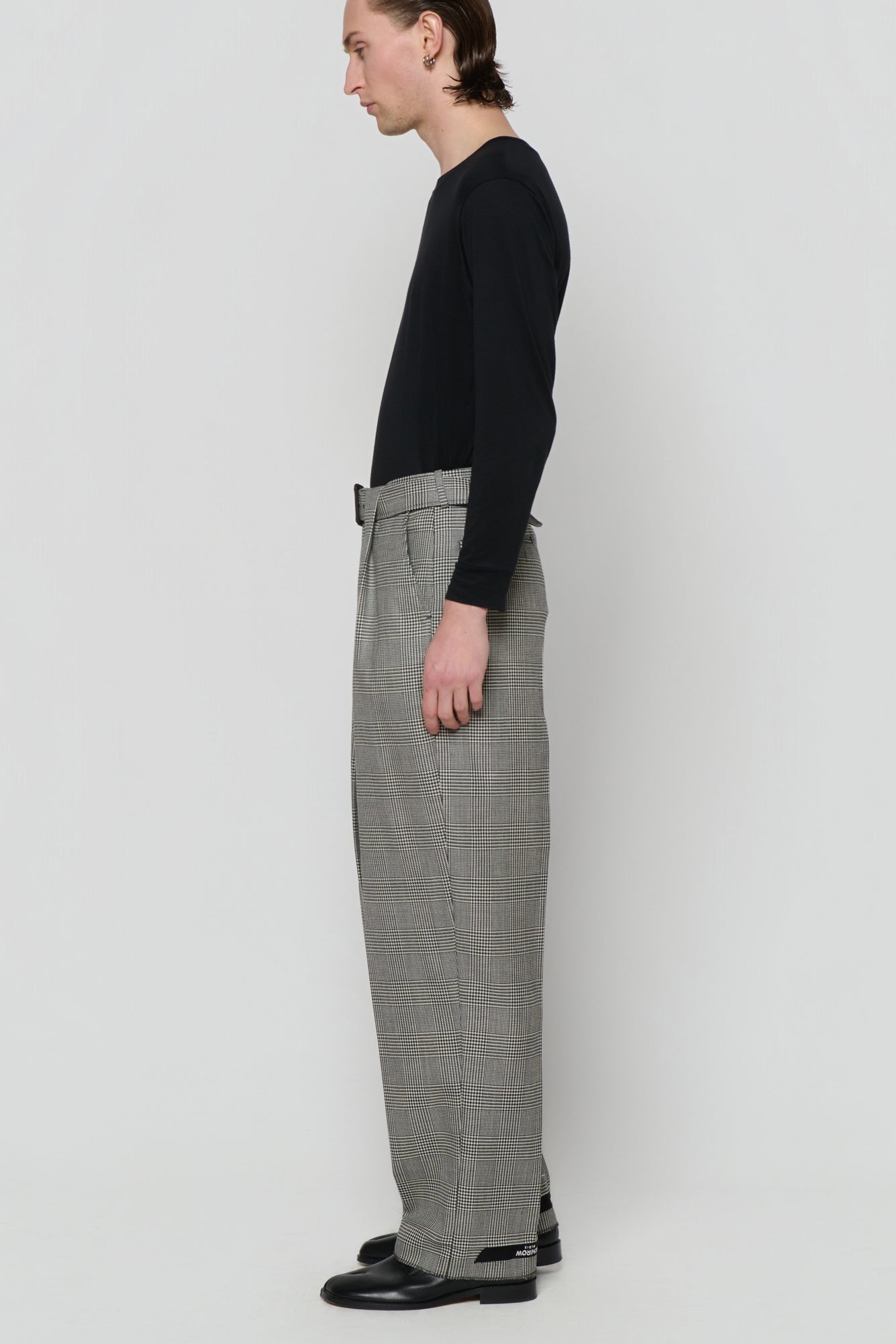 BELTED TAILORED TROUSERS in glencheck worstedWORSTED
