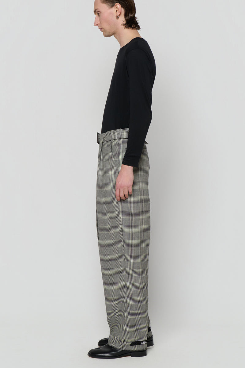 BELTED TAILORED TROUSERS in glencheck worstedWORSTED