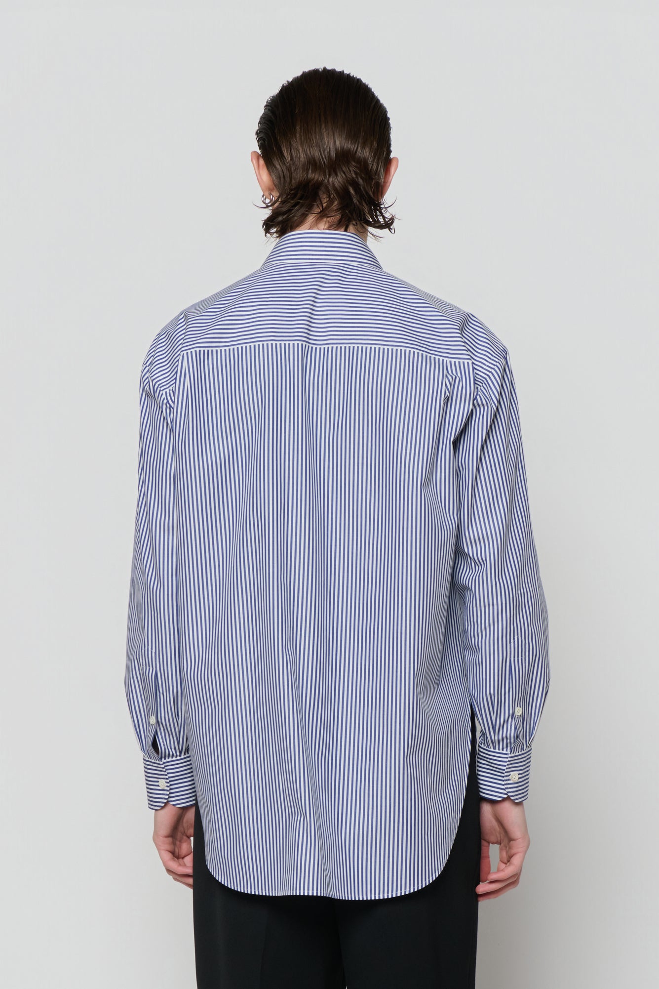 SHIRT WITH PLASTRON in blue / white cotton stripe