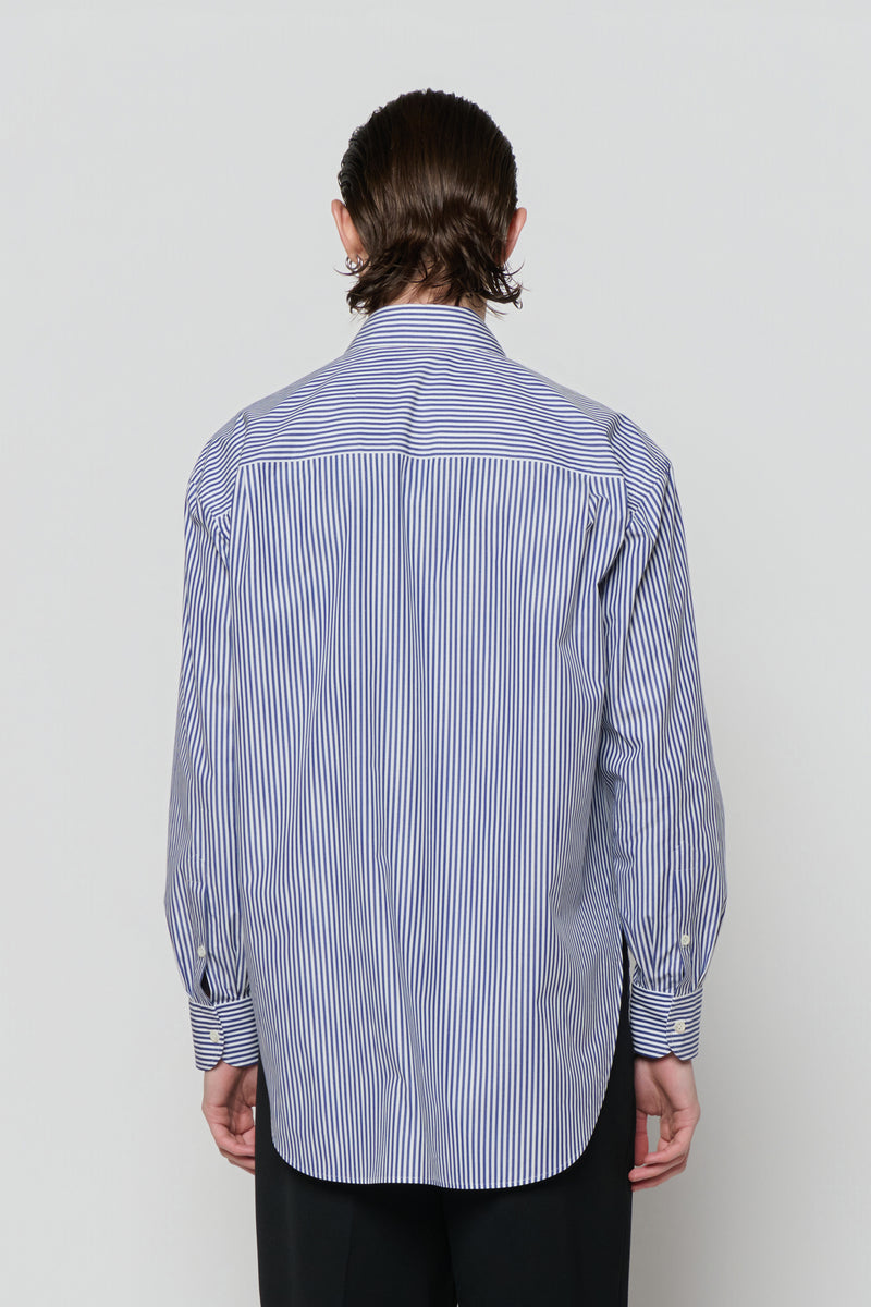 SHIRT WITH PLASTRON in blue / white cotton stripe