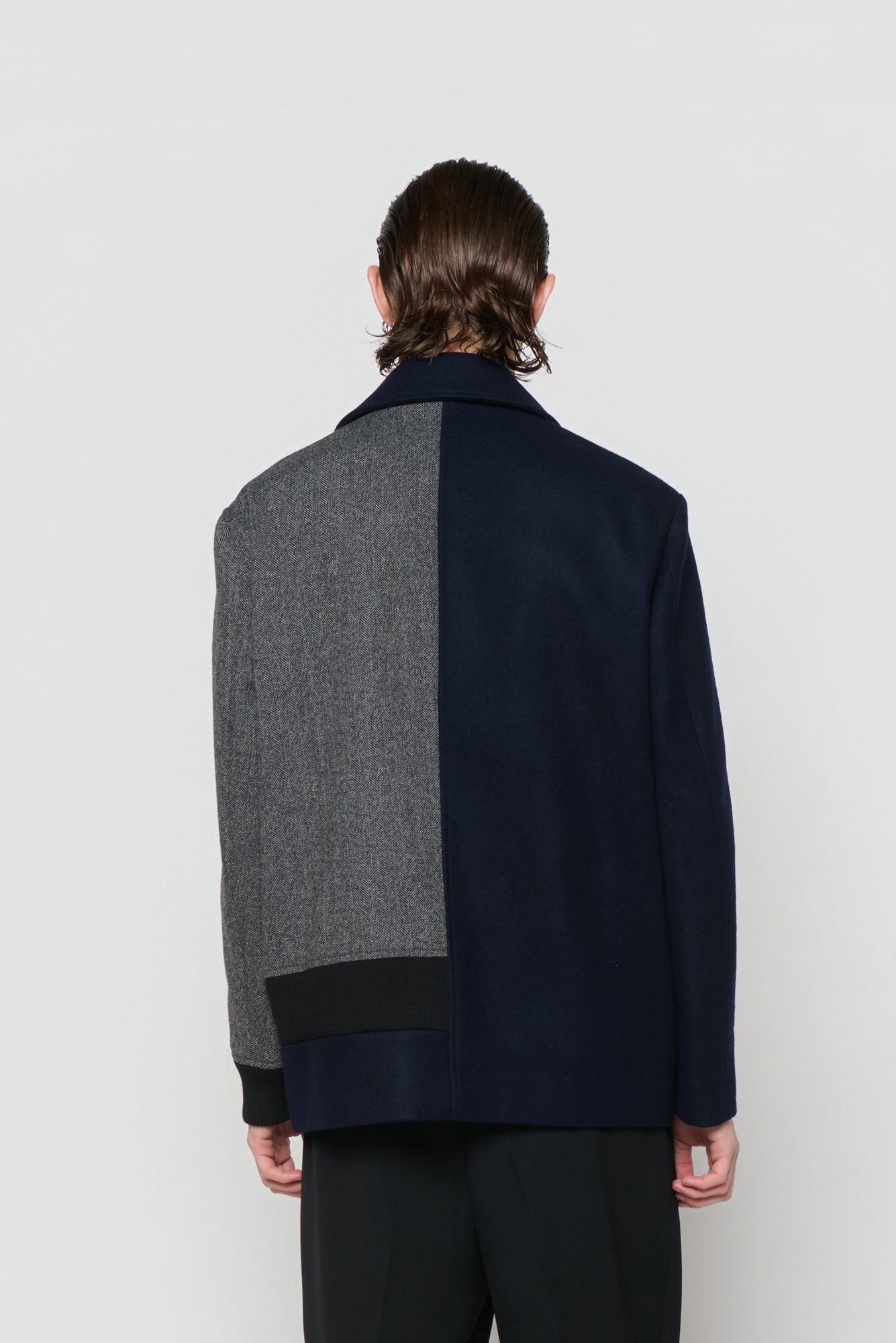 CABAN in blue melton / grey herringbone wool