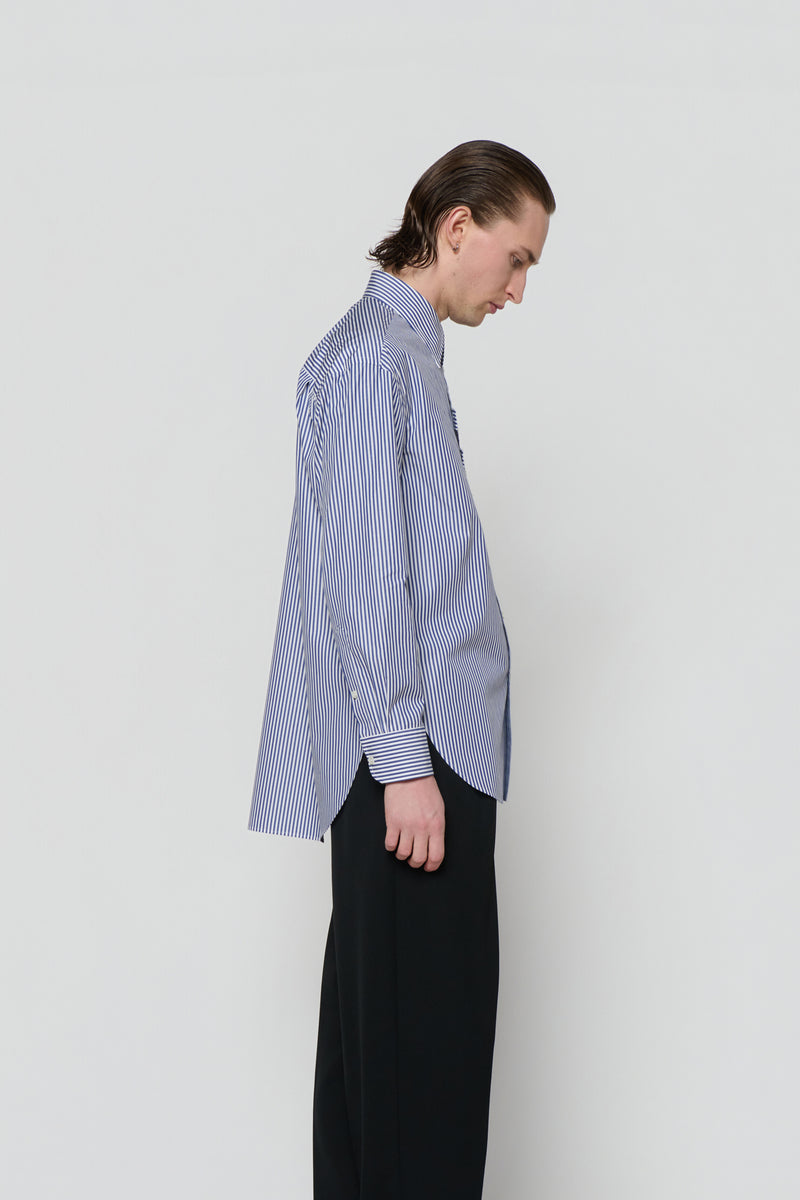 SHIRT WITH ZIG-ZAG PLACKET in blue / white cotton stripe
