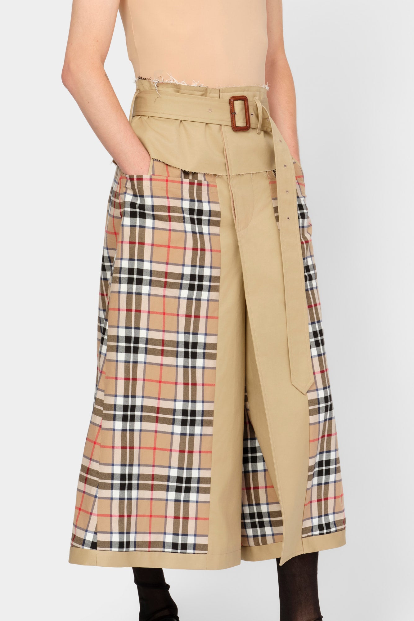 CUT-OFF TRENCH-COAT CULOTTE in beige cotton
