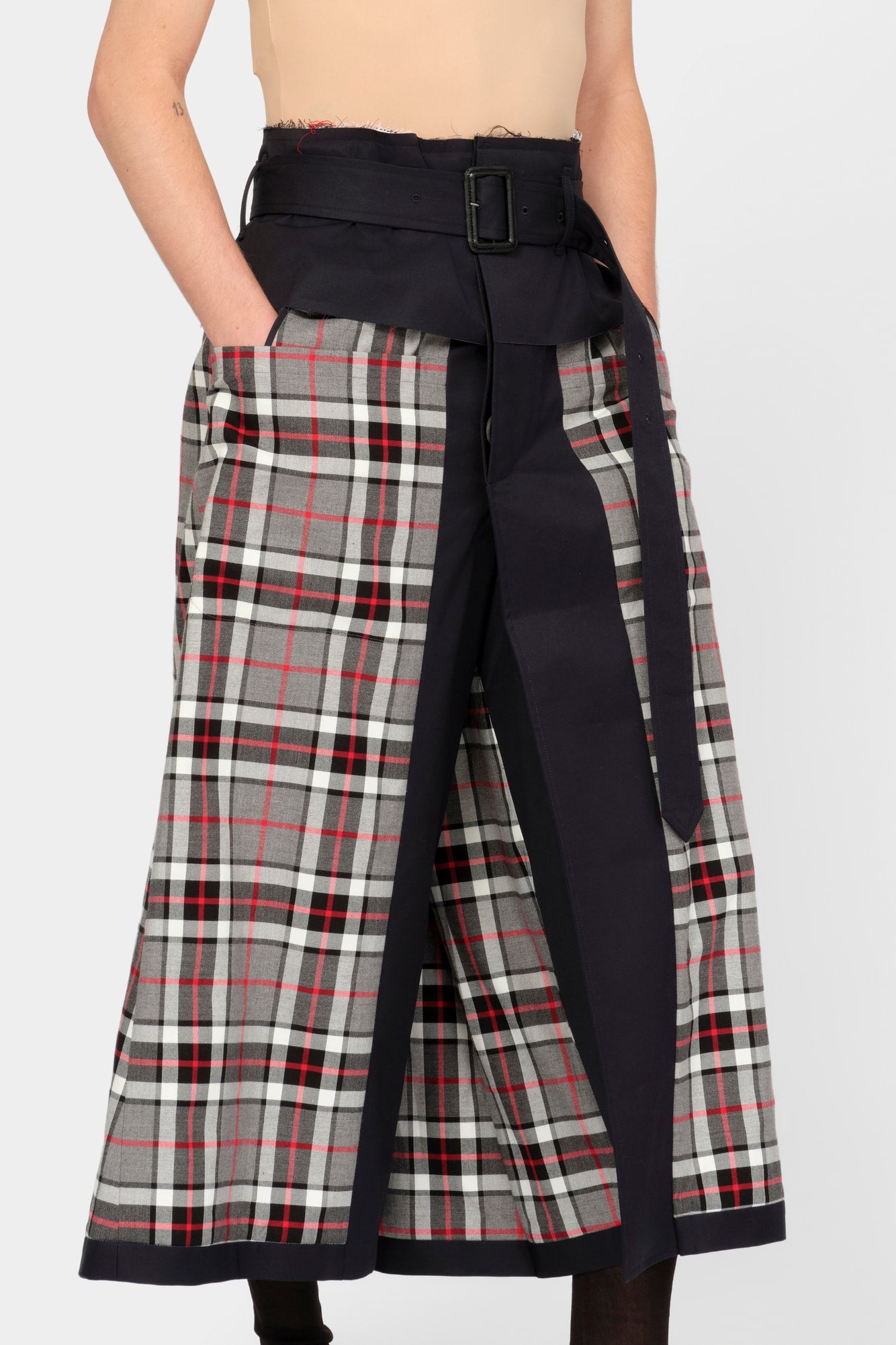 CUT-OFF TRENCH-COAT CULOTTE in blue cotton