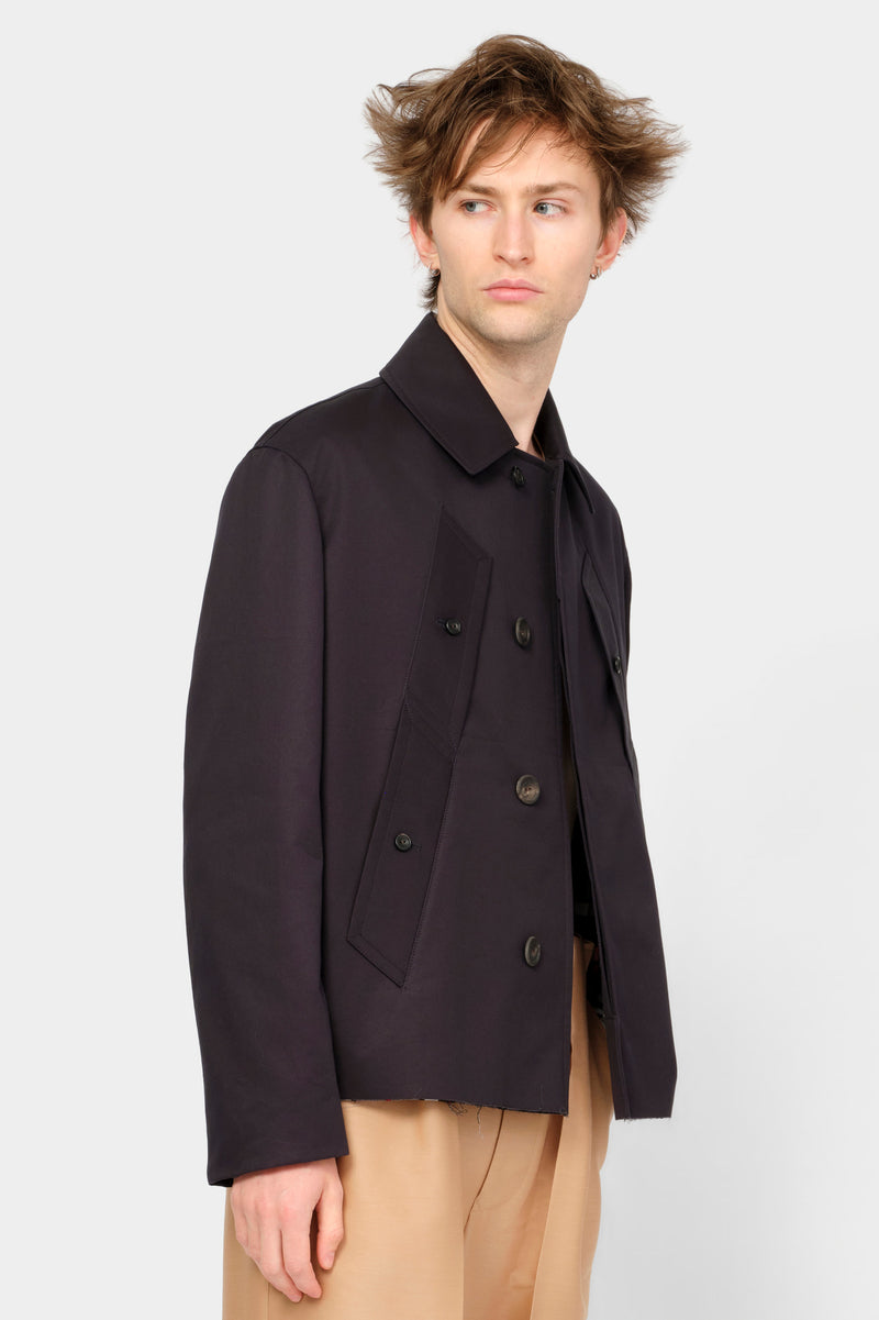 CUT-OFF TRENCH-COAT in blue cotton