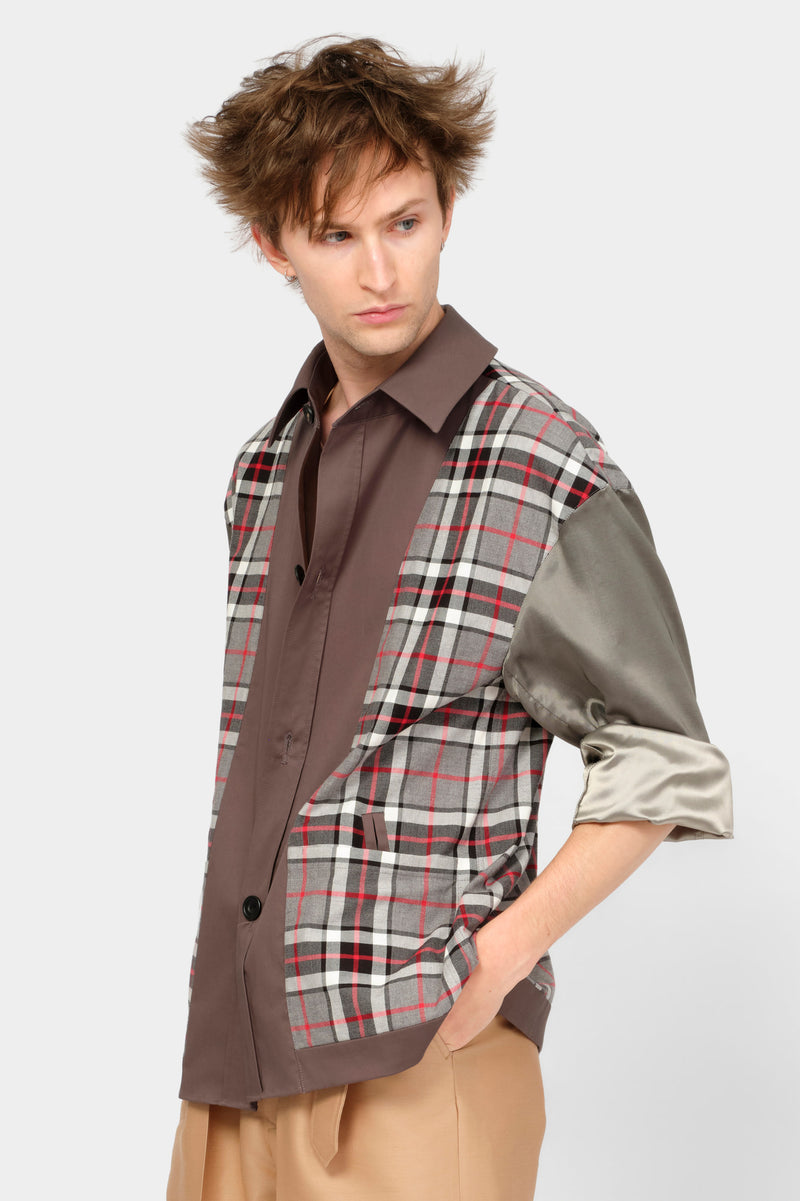 SET-IN SLEEVE SHIRT in grey cotton