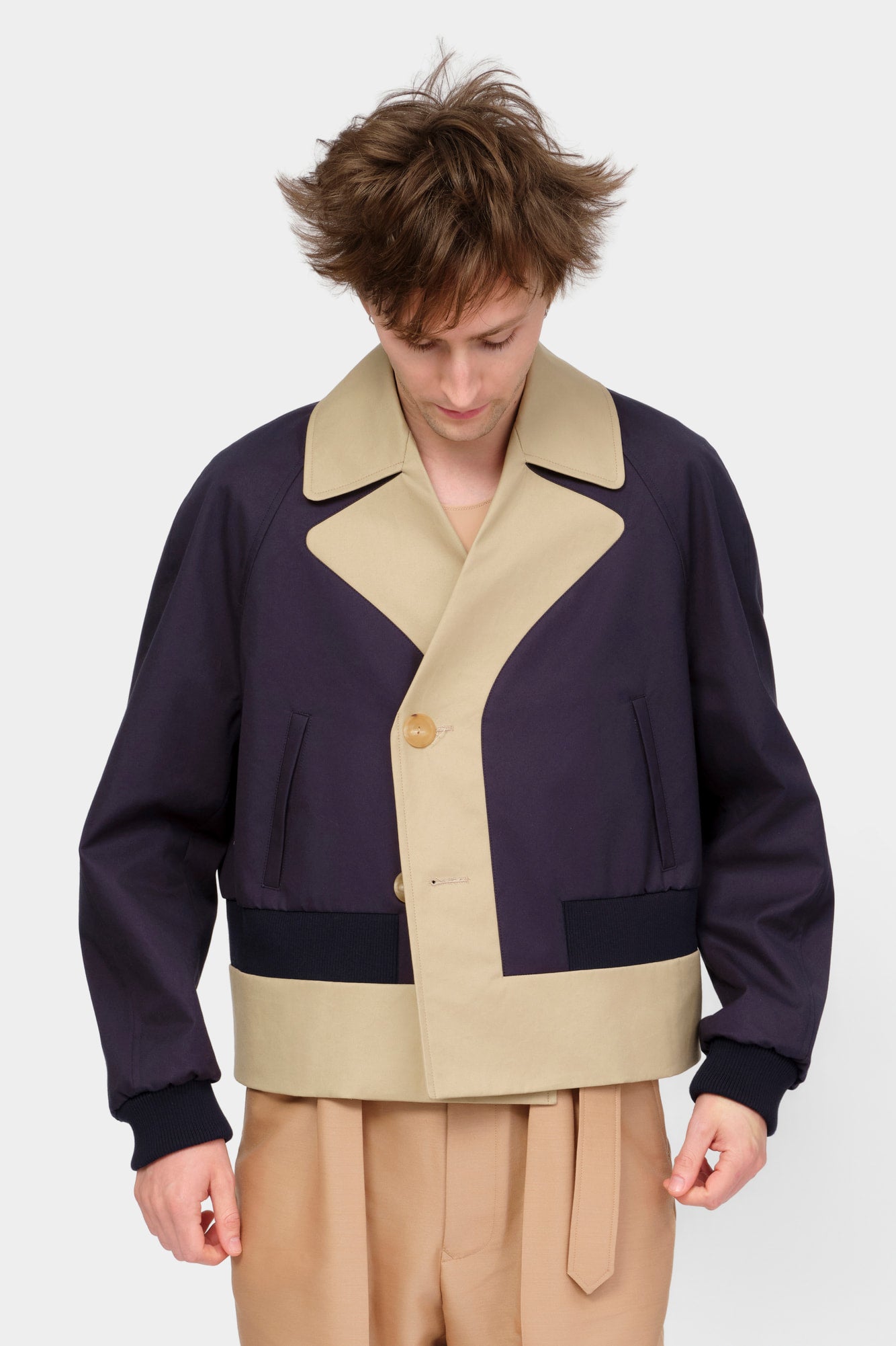 CABAN in beige / blue cotton