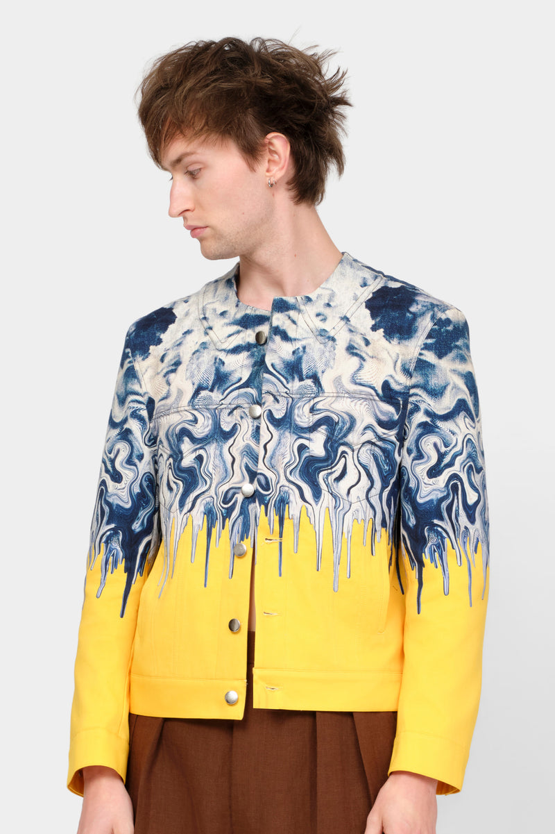 Blouson featuring a digitally printed bleached denim