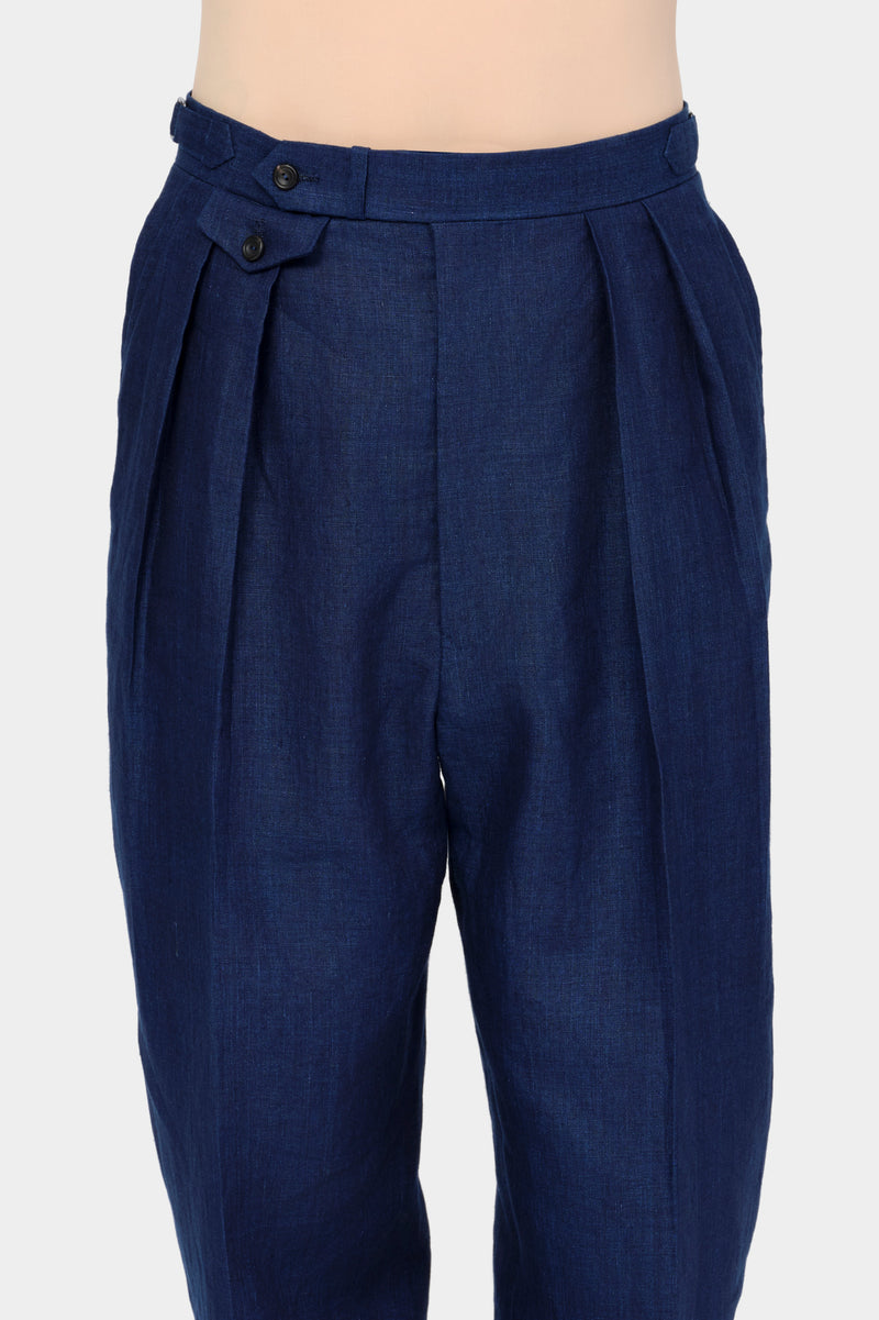 DOUBLE-PLEATED TROUSERS in in indigo linen