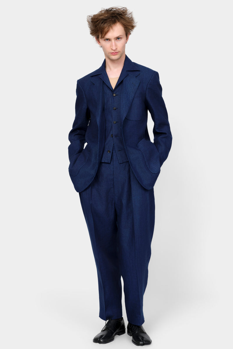 SINGLE-BREASTED JACKET in blue indigo linen