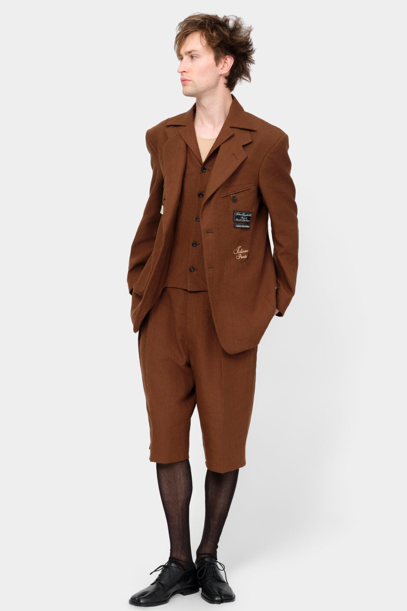 SINGLE-BREASTED JACKET in Irish brown linen