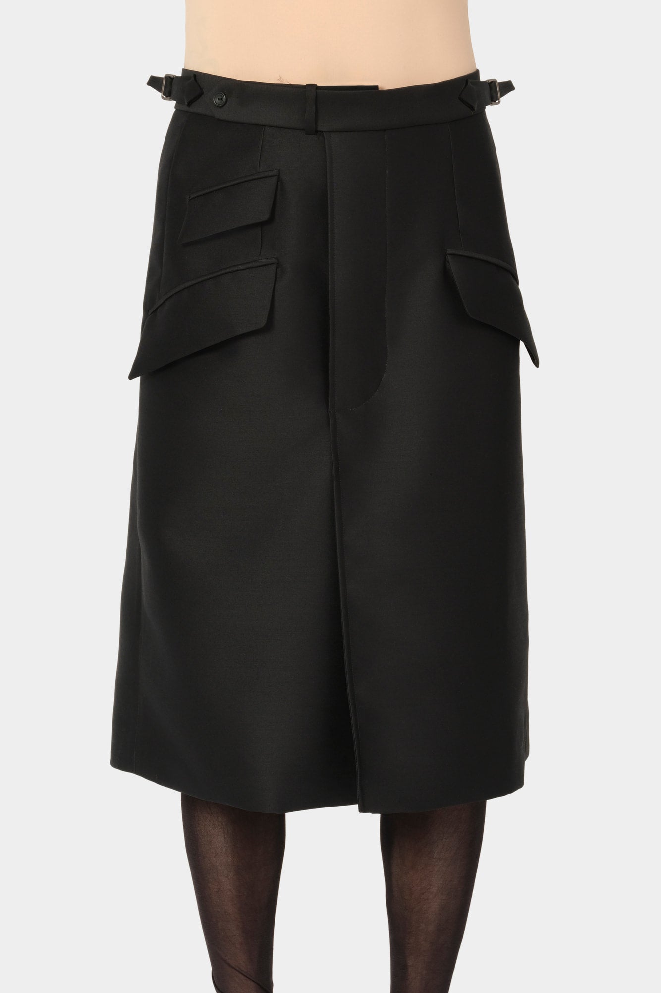 CUT-OFF OVERCOAT CULOTTE in black wool-silk mix
