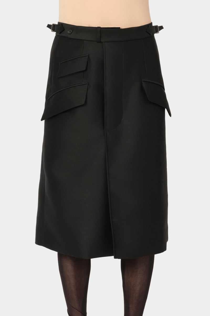 CUT-OFF OVERCOAT CULOTTE in black wool-silk mix