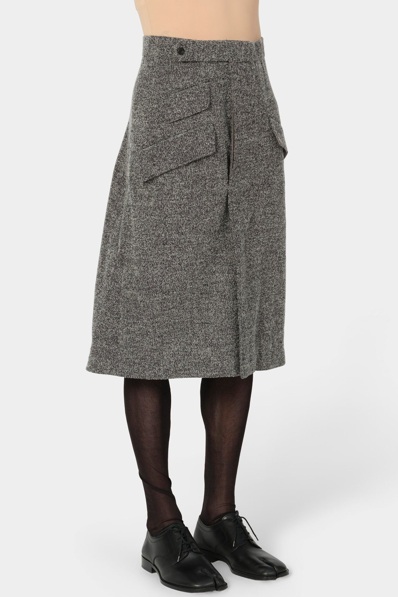 CUT-OFF OVERCOAT CULOTTE in herringbone wool