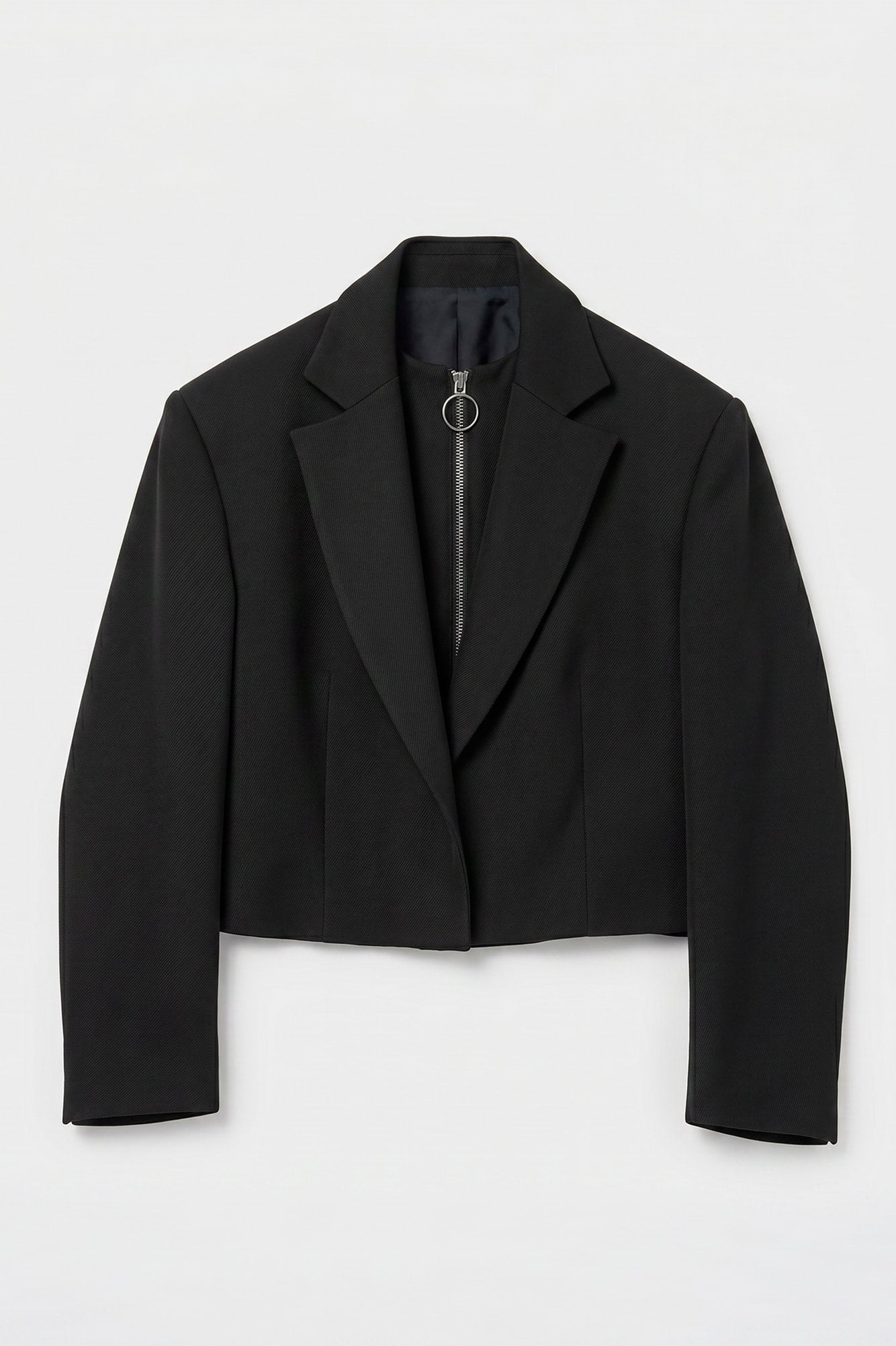 CUT-OFF OVERCOAT in black wool-silk mix