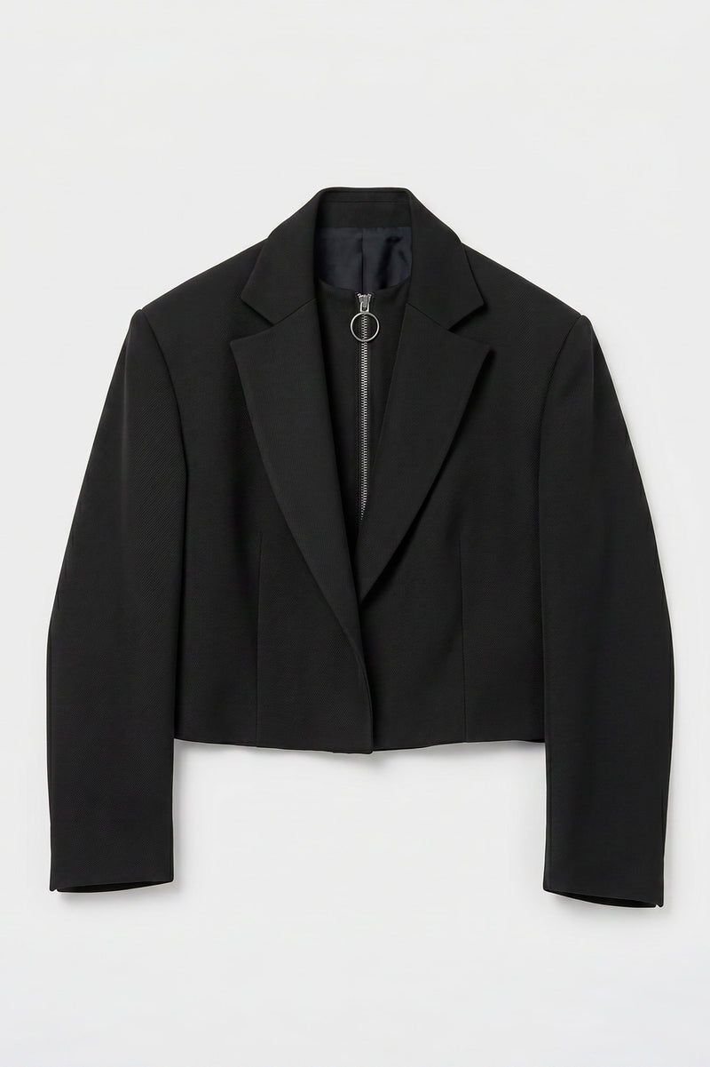 CUT-OFF OVERCOAT in black wool-silk mix