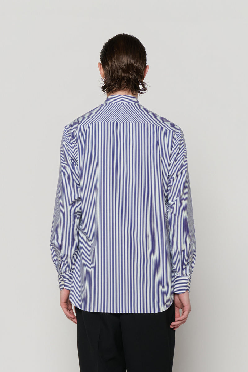 STAND COLLAR SHIRT in blue / white cotton stripe