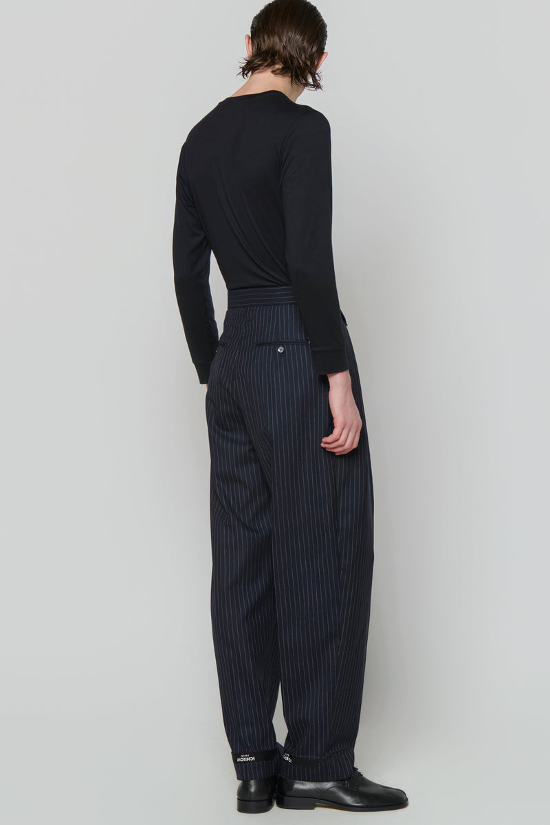 TAILORED TROUSERS in blue pinstripe worsted
