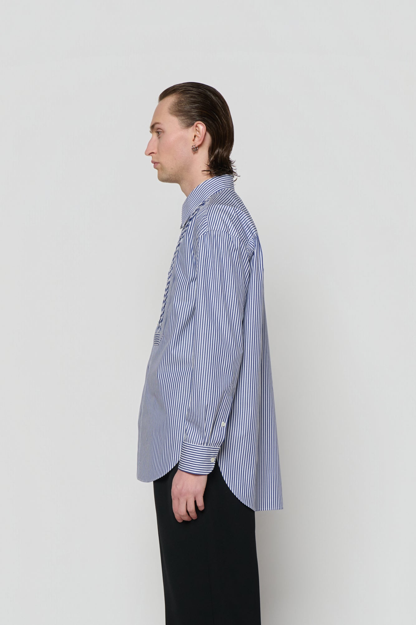 SHIRT WITH PLASTRON in blue / white cotton stripe