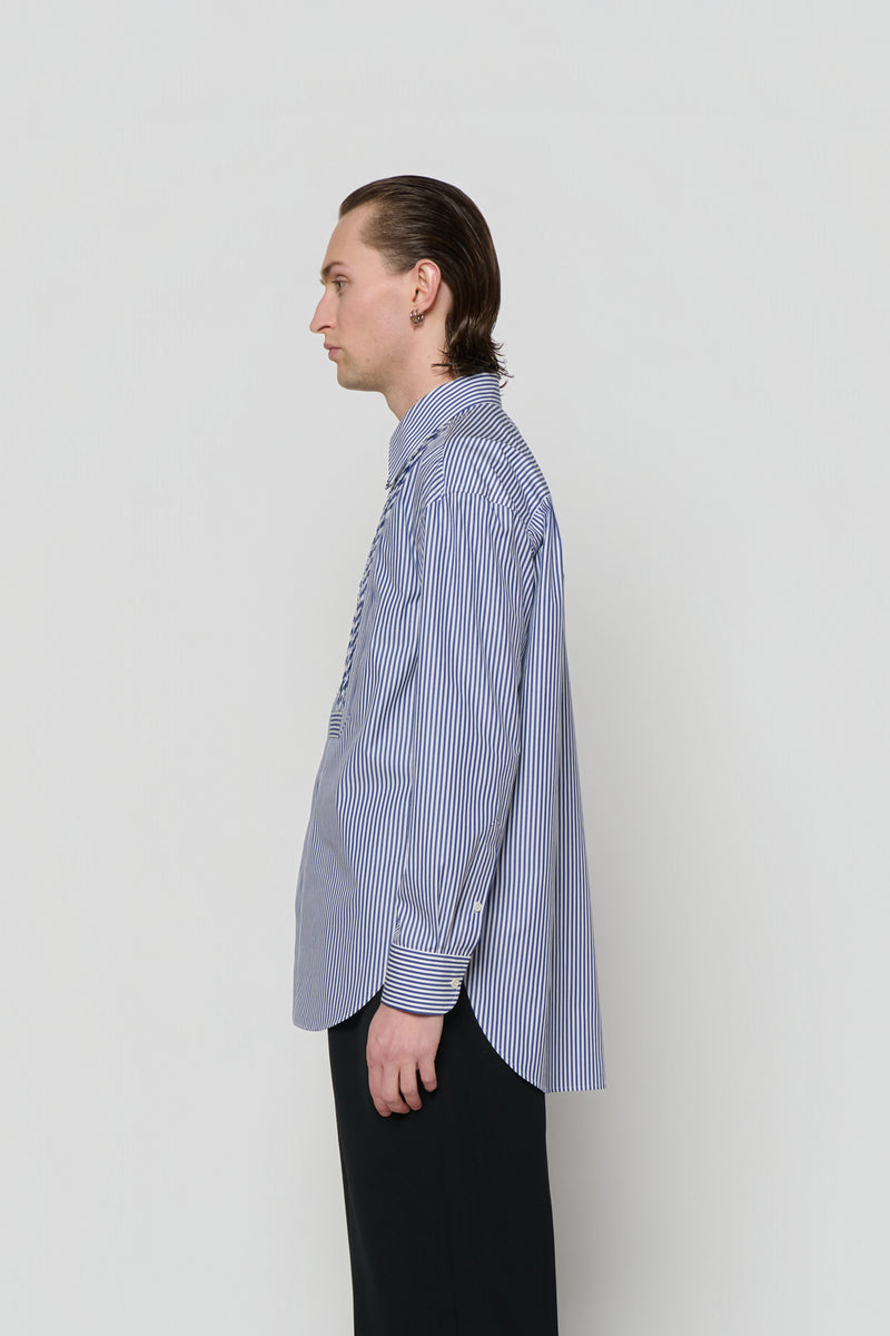 SHIRT WITH PLASTRON in blue / white cotton stripe