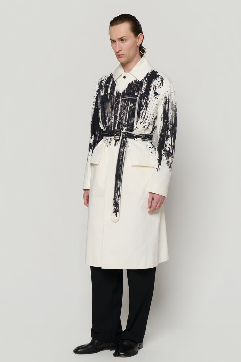 CAR COAT in biker jacket print