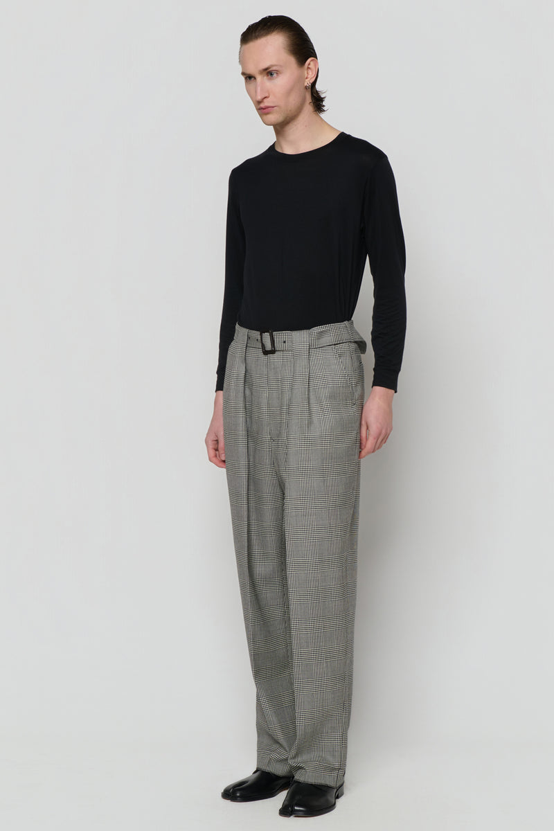 BELTED TAILORED TROUSERS in glencheck worstedWORSTED