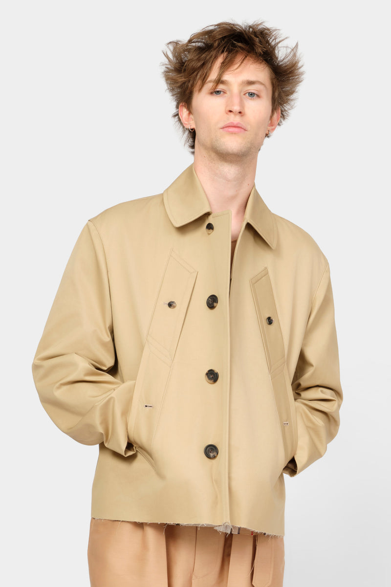 CUT-OFF TRENCH-COAT in beige cotton