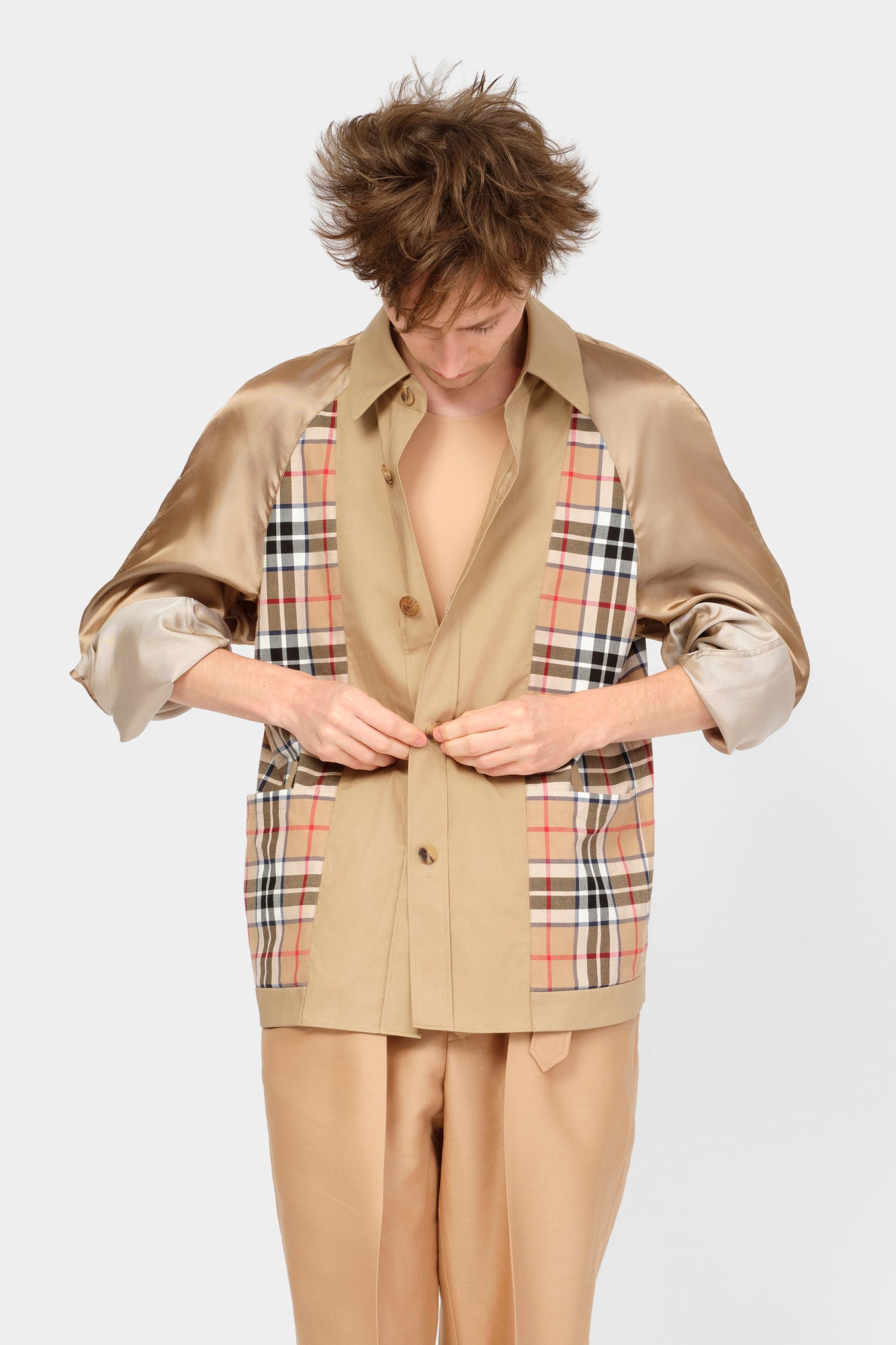 RAGLAN SLEEVE SHIRT in beige cotton