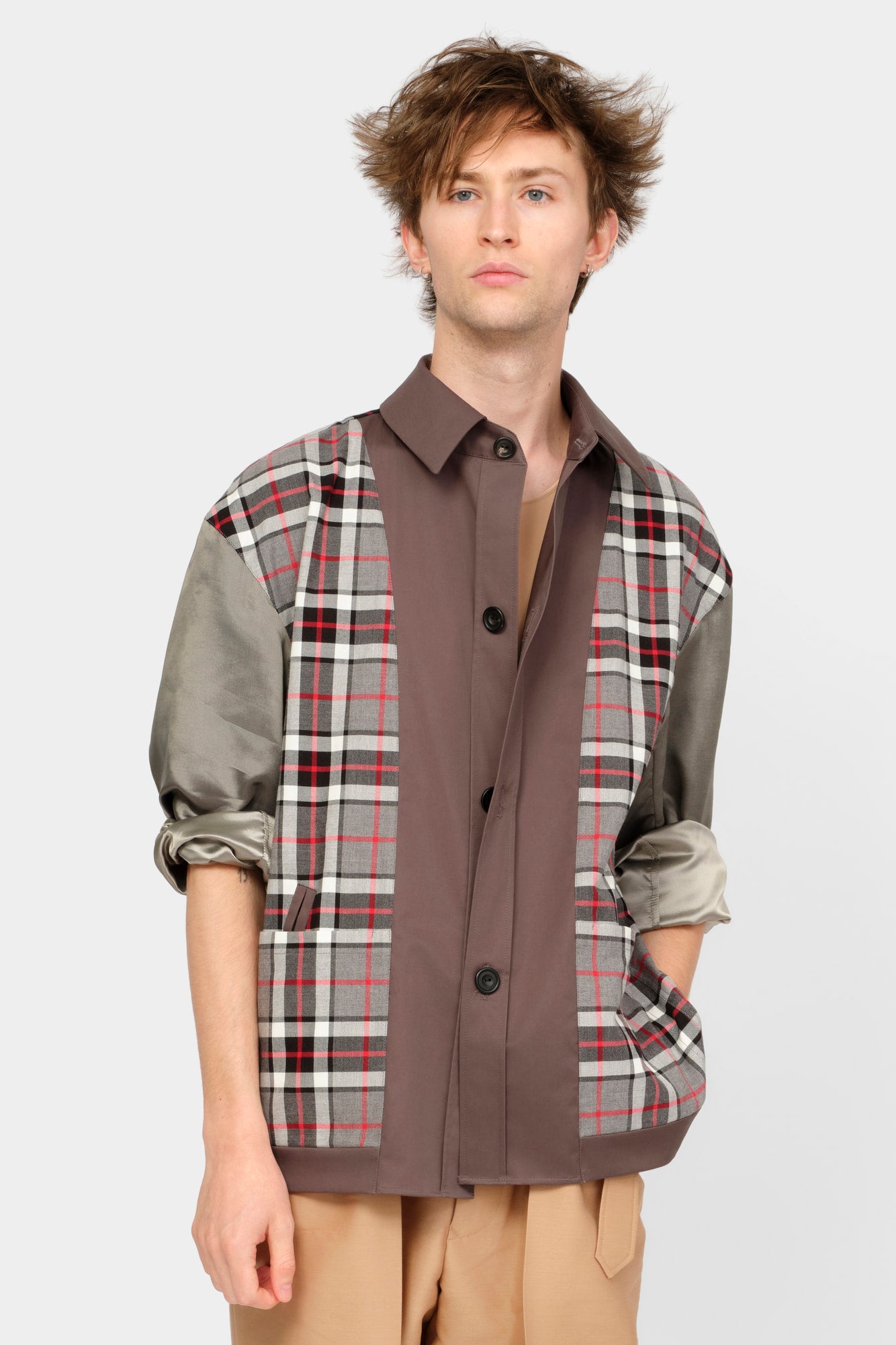 SET-IN SLEEVE SHIRT in grey cotton