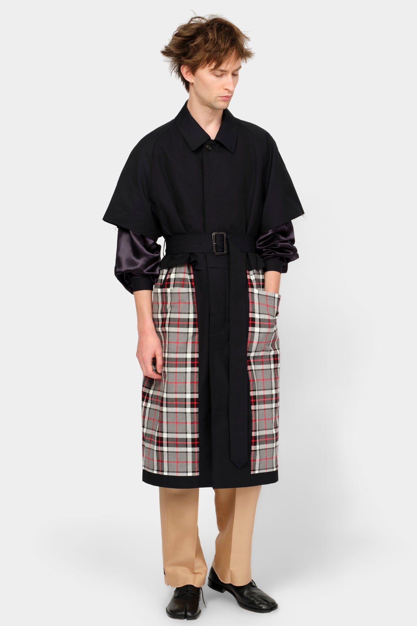 CUT-OFF TRENCH COAT in blue cotton