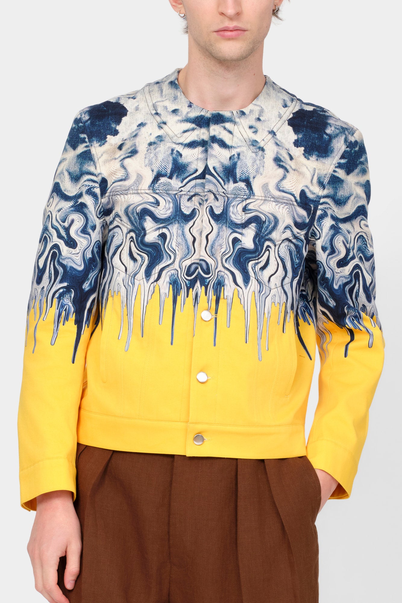 Blouson featuring a digitally printed bleached denim
