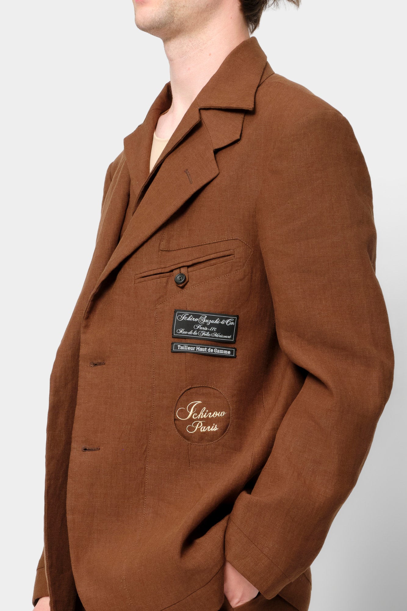 SINGLE-BREASTED JACKET in Irish brown linen