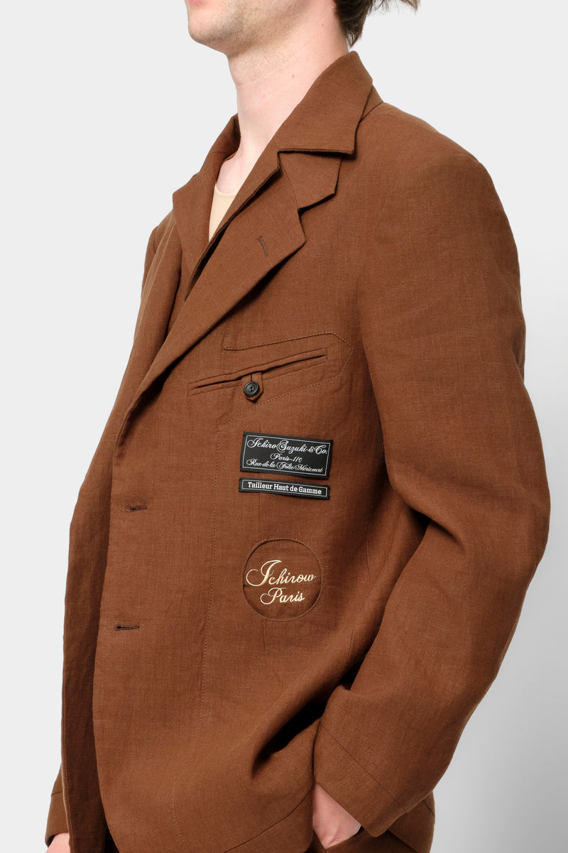 SINGLE-BREASTED JACKET in Irish brown linen
