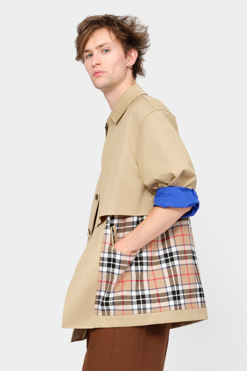 CUT-OFF TRENCH SHIRT in beige cotton