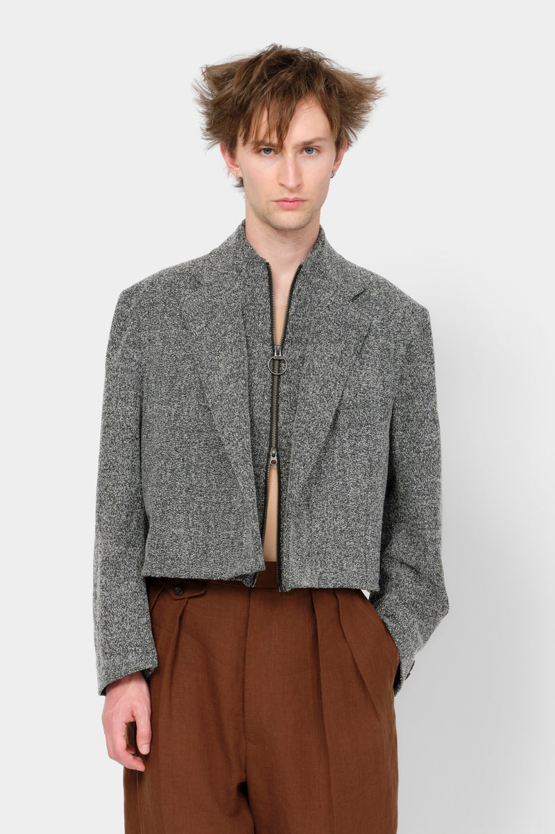 CUT-OFF OVERCOAT in herringbone wool