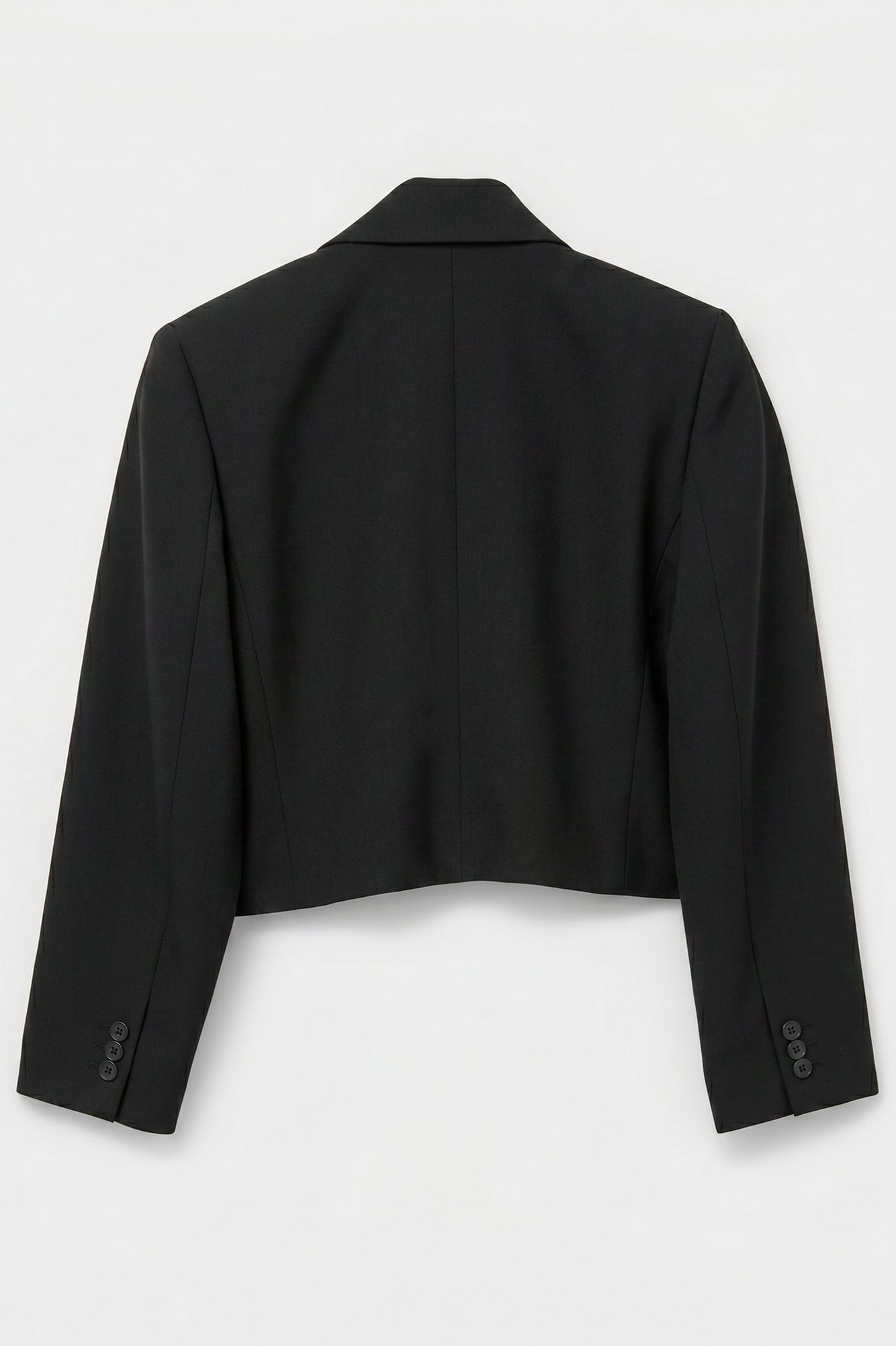CUT-OFF OVERCOAT in black wool-silk mix