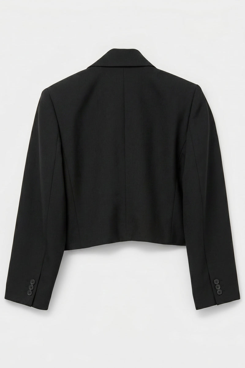 CUT-OFF OVERCOAT in black wool-silk mix