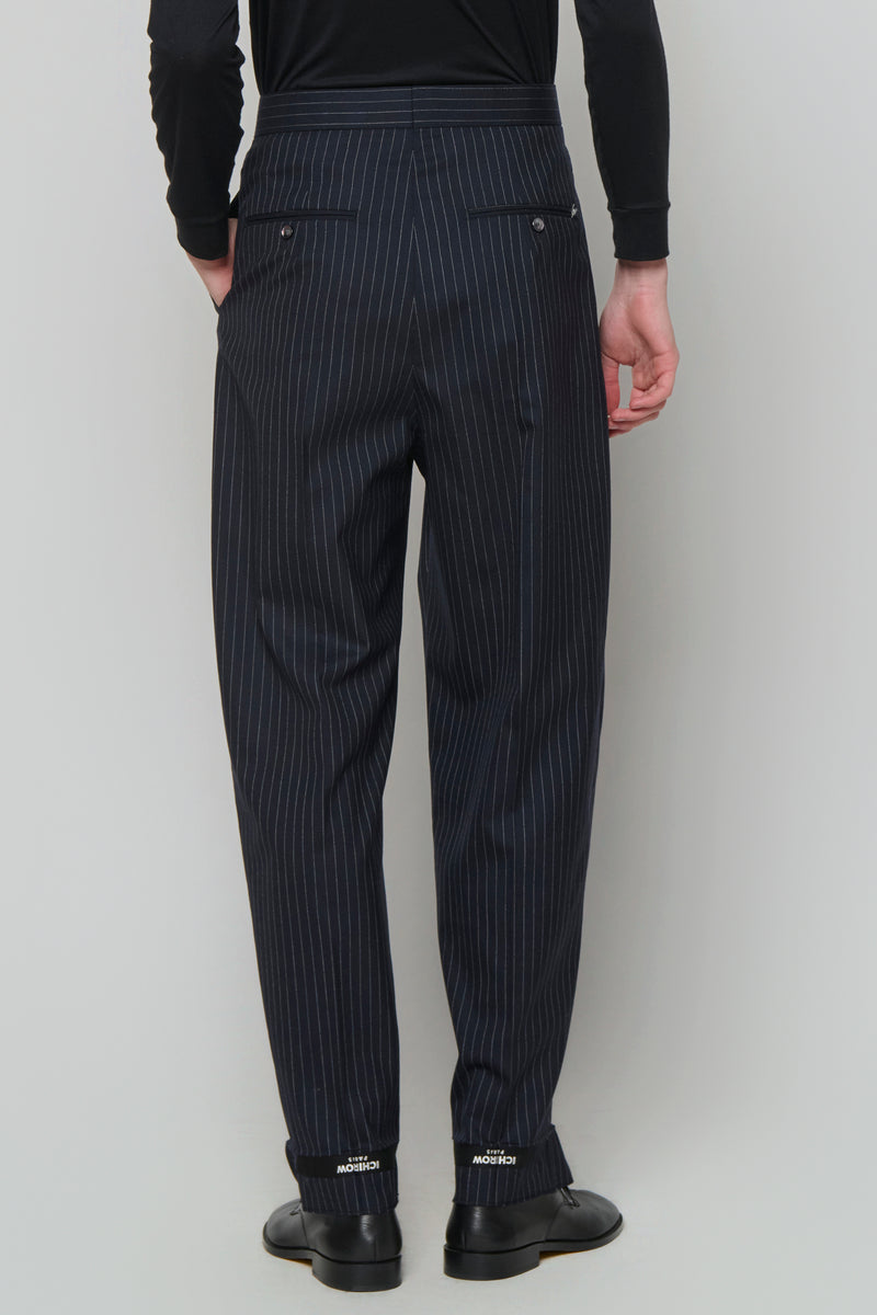 TAILORED TROUSERS in blue pinstripe worsted