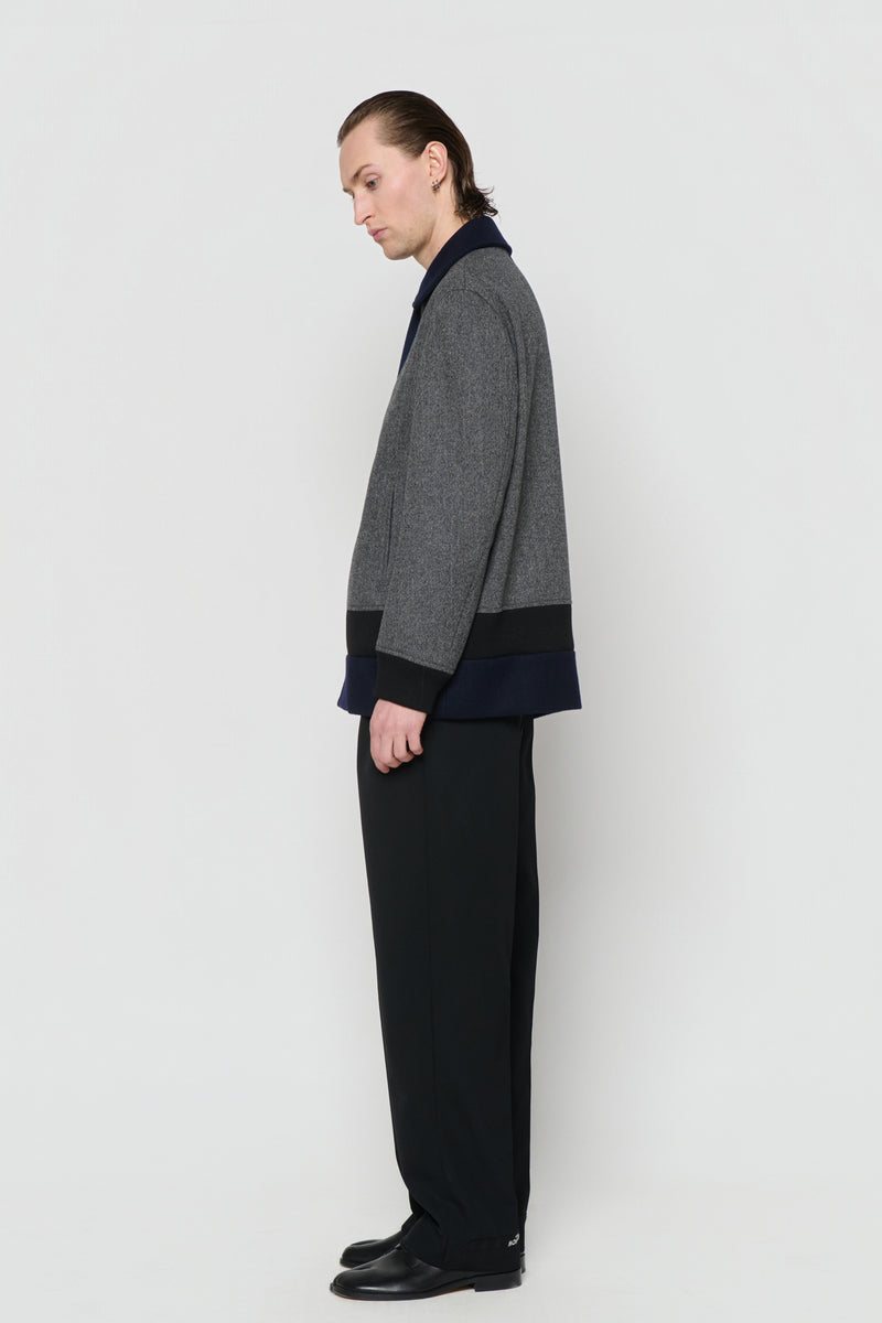 CABAN in blue melton / grey herringbone wool