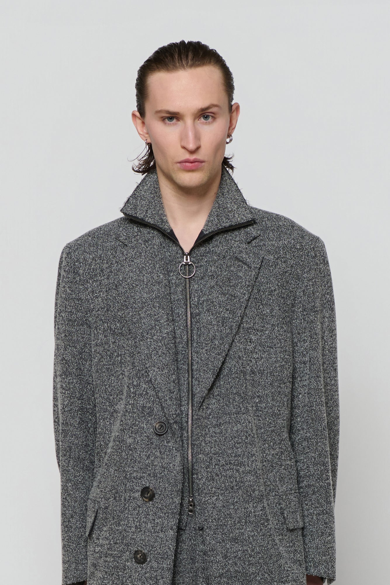 SINGLE-BREASTED OVERCOAT in herringbone