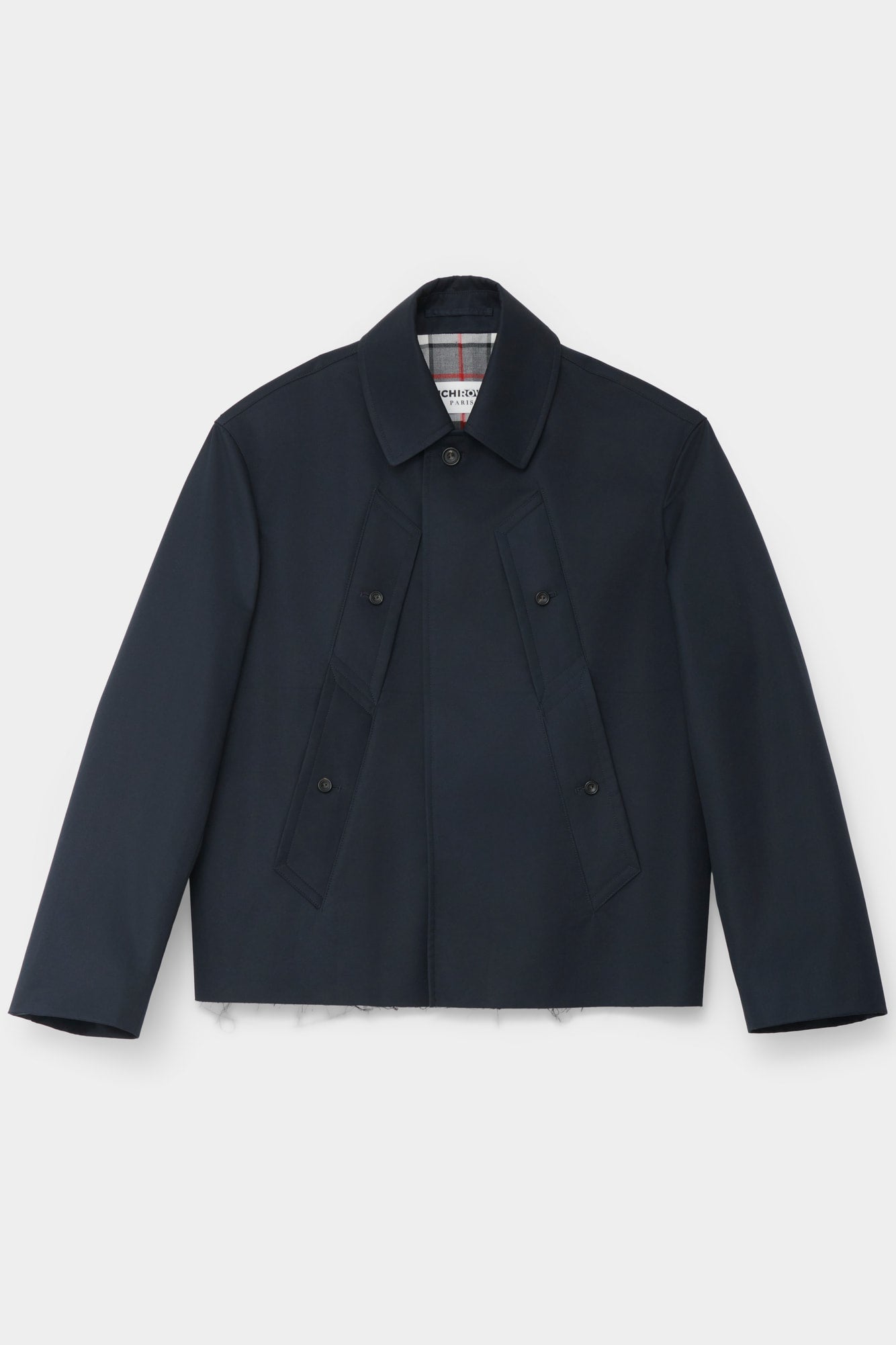 CUT-OFF TRENCH-COAT in blue cotton