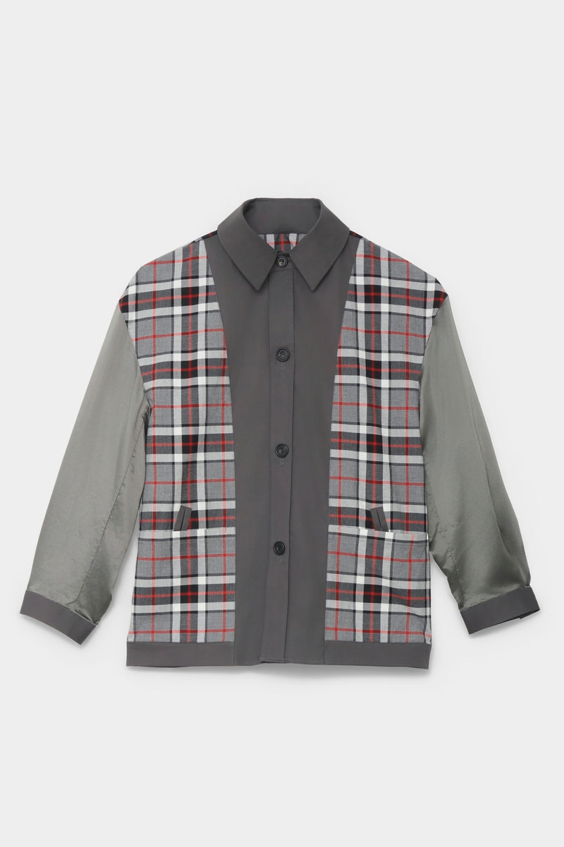 SET-IN SLEEVE SHIRT in grey cotton