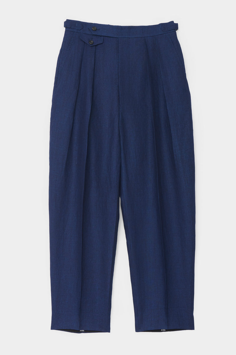 DOUBLE-PLEATED TROUSERS in in indigo linen