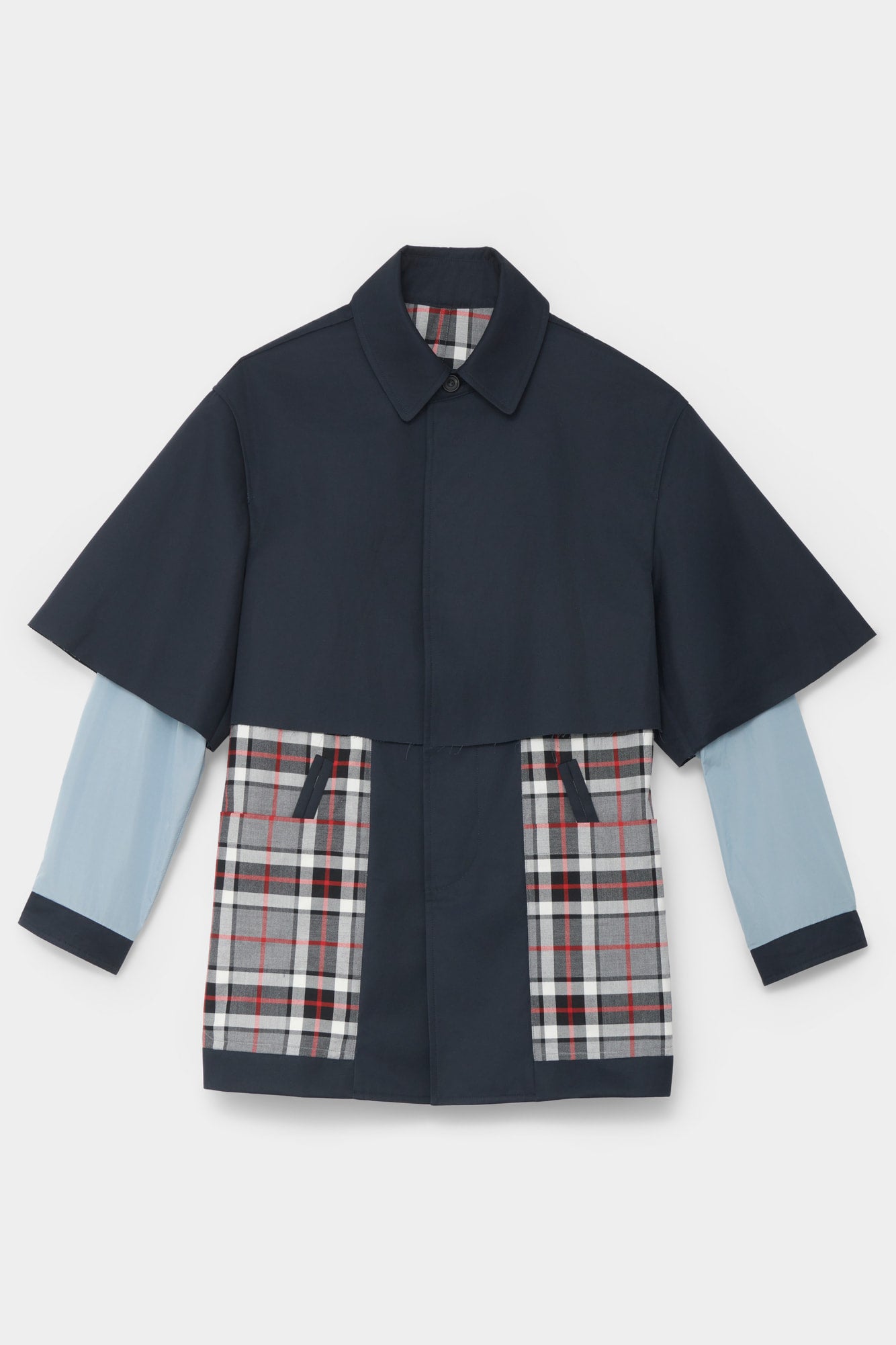 CUT-OFF TRENCH SHIRT in blue cotton