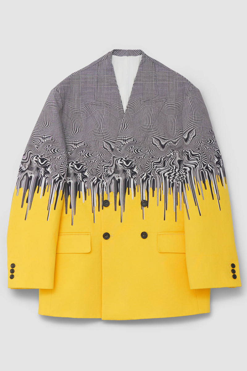 Double-breasted jacket featuring a digitally printed Glen check