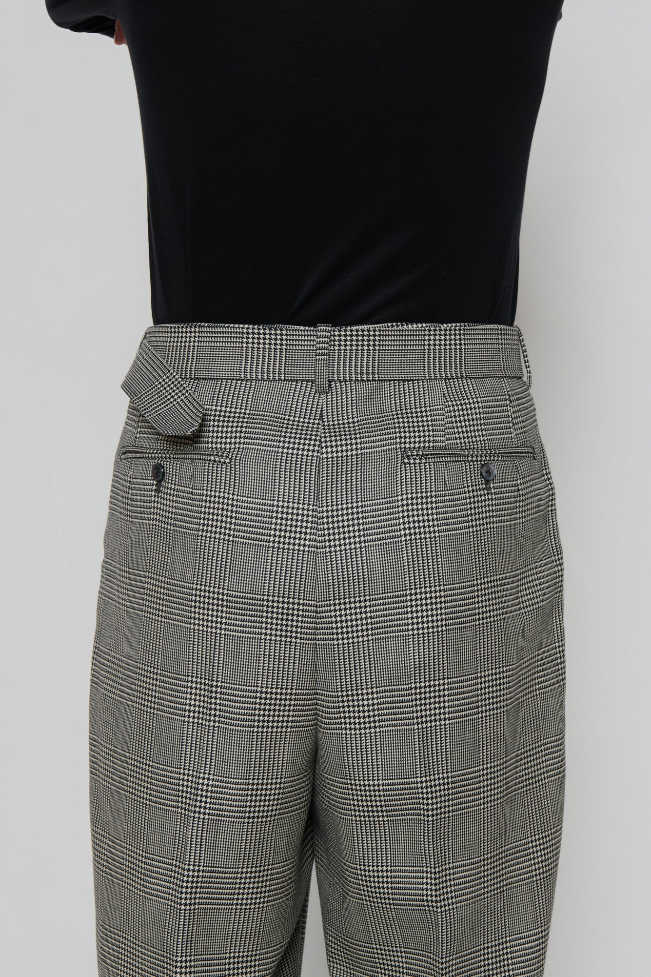 BELTED TAILORED TROUSERS in glencheck worstedWORSTED
