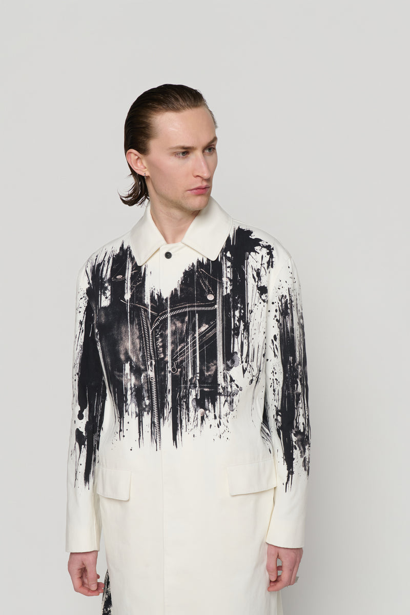 CAR COAT in biker jacket print